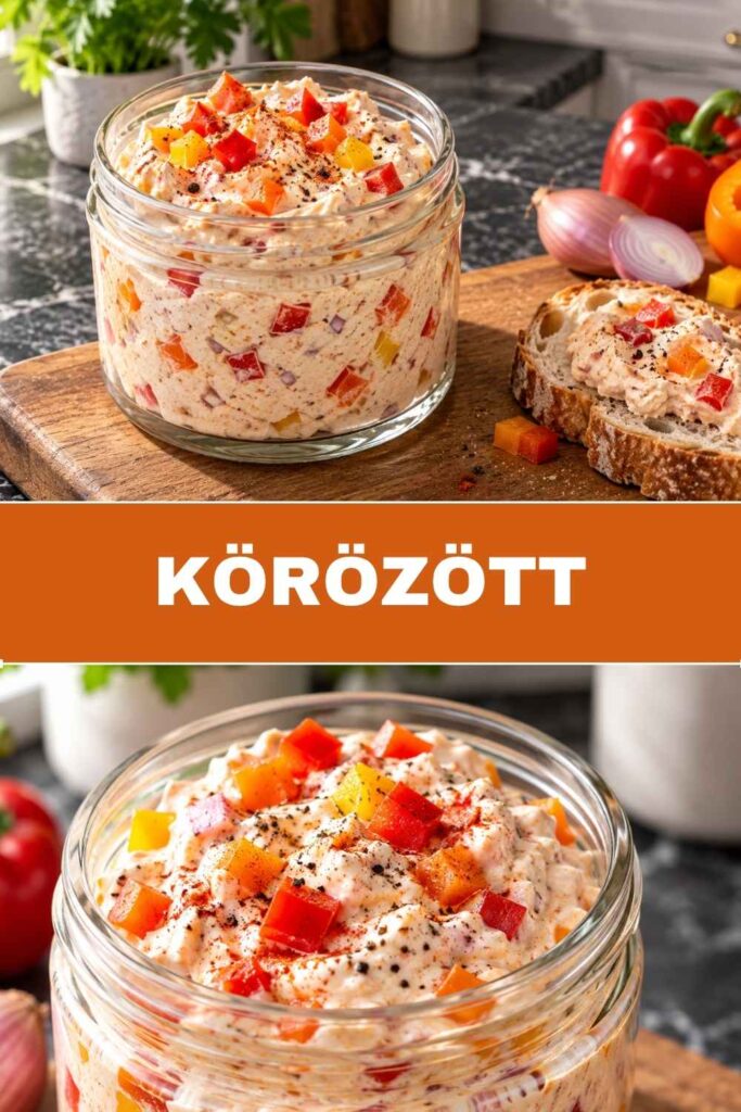 Pinterest Pin für Körözött, ungarischer Paprika-Quark-Aufstrich mit Text-Overlay