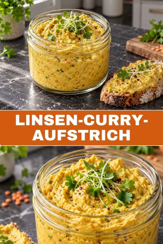Pinterest Pin für Linsen-Curry-Aufstrich, cremiger Brotaufstrich in 40 Minuten