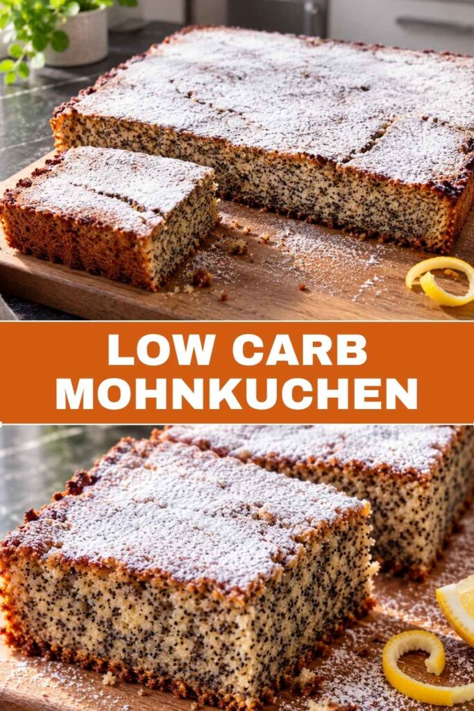 Low Carb Mohnkuchen Rezept zum Merken auf Pinterest, saftig und zuckerfrei
