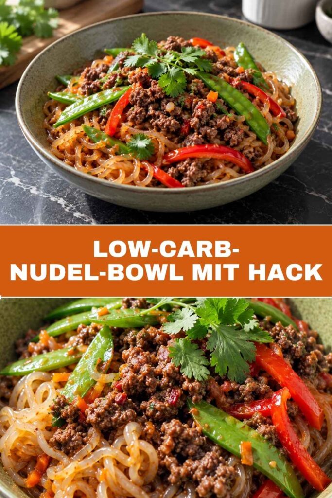 Low-Carb-Nudel-Bowl mit Hack Rezept zum Nachkochen, fertig in 30 Minuten