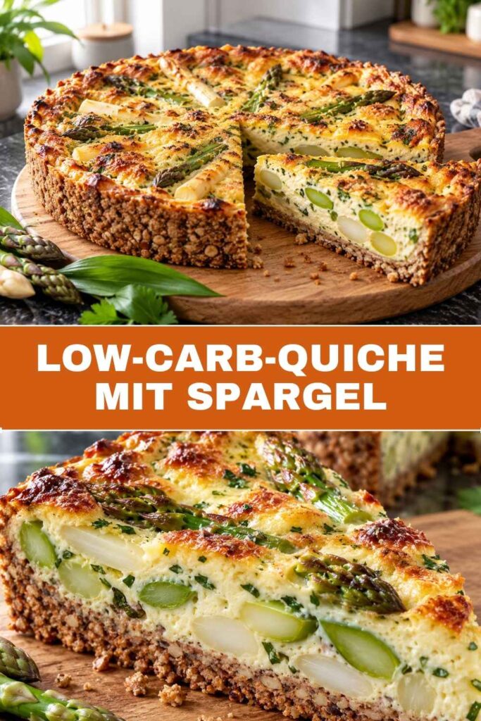 Low-Carb-Quiche mit Spargel 4 Low-Carb-Quiche mit Spargel, Pinterest-Pin mit Rezeptname