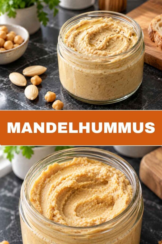 Mandelhummus Rezept zum Merken für Pinterest