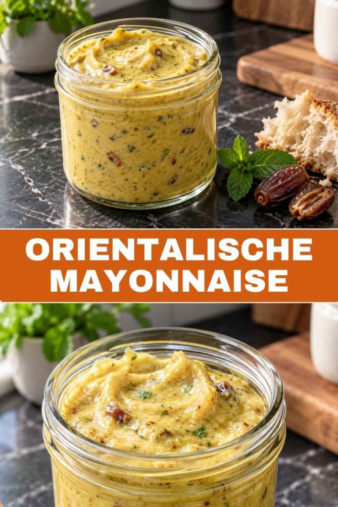 Pinterest-Pin für orientalische Mayonnaise mit Datteln, Minze und Tahin