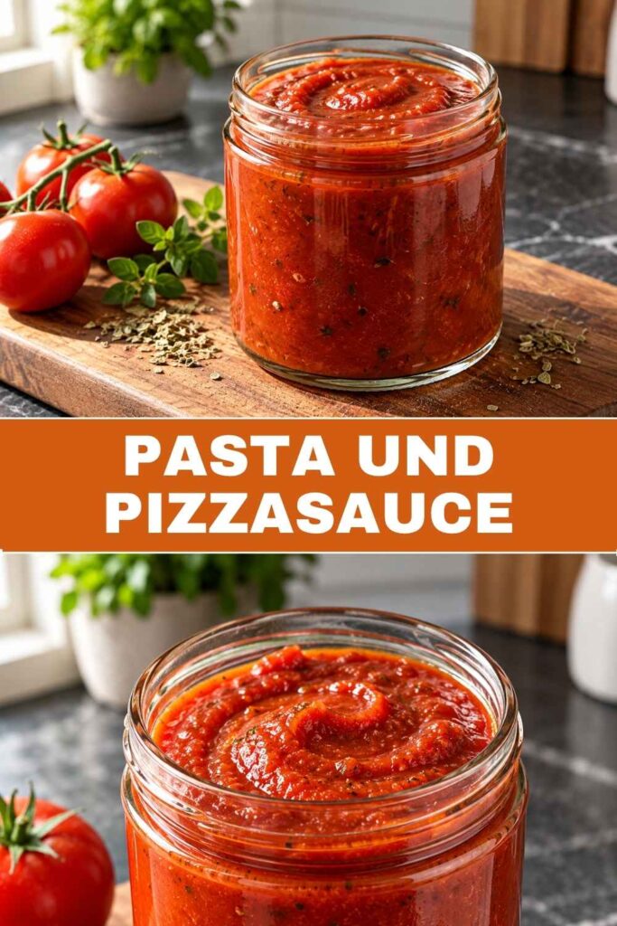 Pasta- und Pizzasauce selbst gemacht, Pinterest-Pin mit Rezeptvorschau