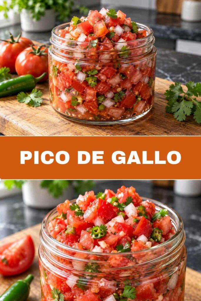 Pinterest Pin Pico de Gallo Rezept, frische Salsa in 5 Minuten
