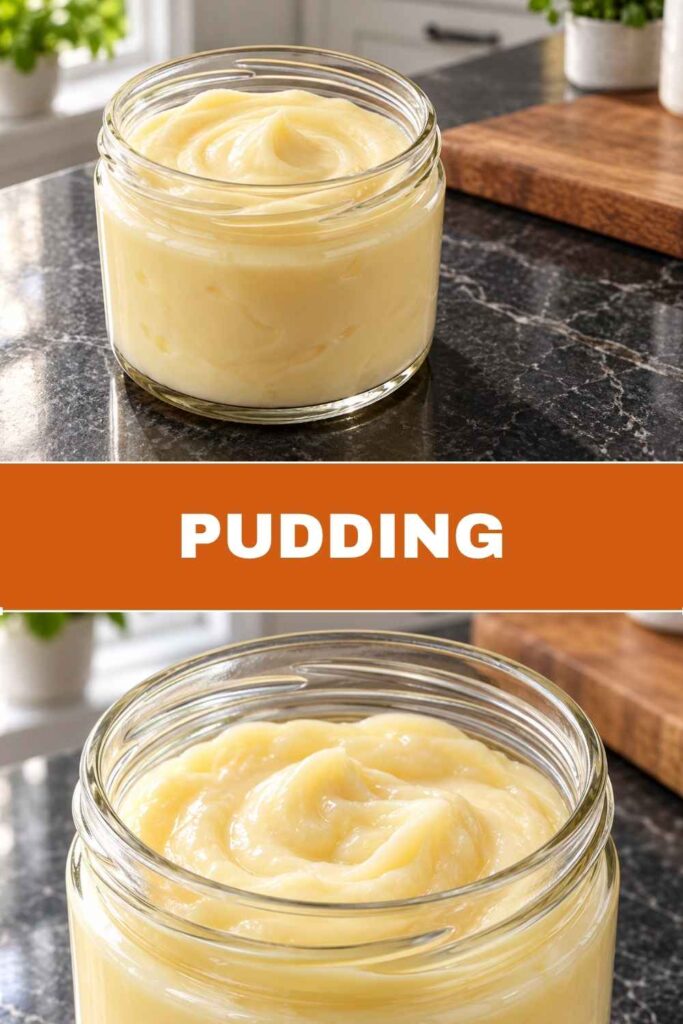 Pudding selber machen in 15 Minuten, cremiger Pudding in Schälchen und als Nahaufnahme