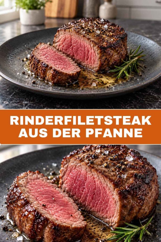 Pinterest-Pin Rinderfiletsteak aus der Pfanne mit Rosmarinbutter