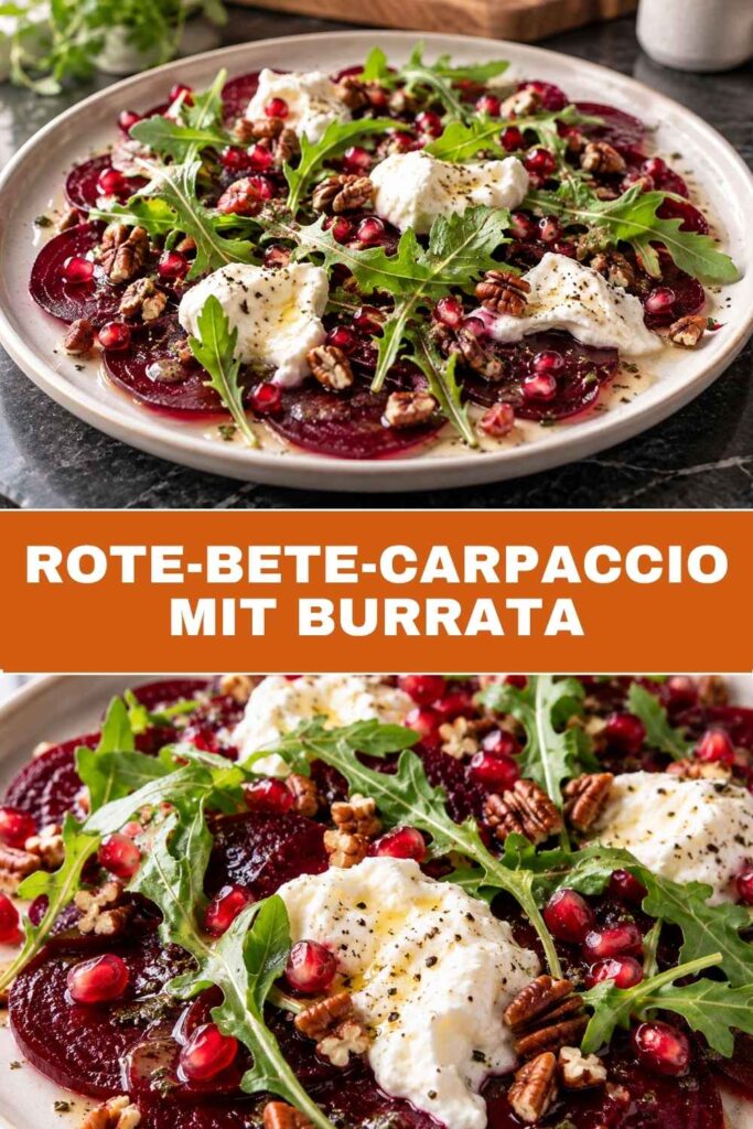 Rote-Bete-Carpaccio mit Burrata 4 Pin-Grafik für Rote-Bete-Carpaccio mit Burrata mit Weitwinkel- und Nahaufnahme-Bild