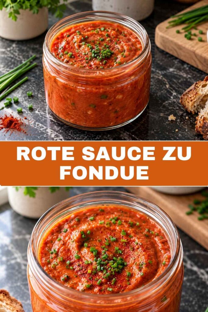 Pinterest-Pin für rote Sauce zu Fondue, gelingsicheres 10-Minuten-Rezept