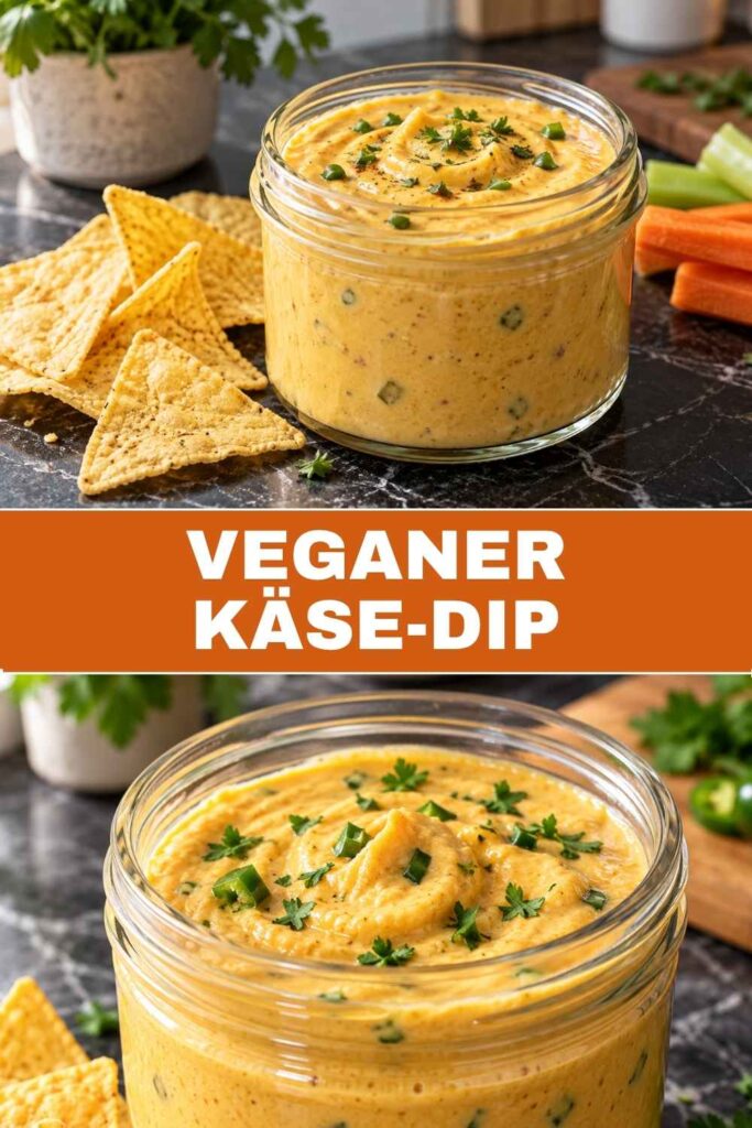 Veganer Käse-Dip Rezept zum Merken auf Pinterest, cremig und in 40 Minuten fertig