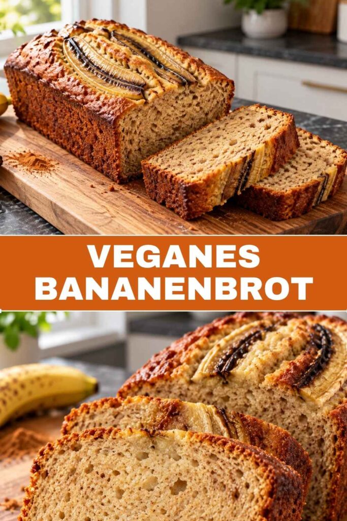Veganes Bananenbrot, saftig und schnell gemacht, Pinterest-Pin
