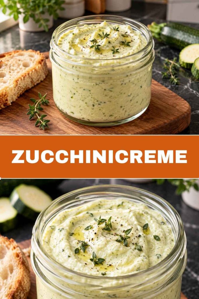 Zucchinicreme Rezept Pin mit Textoverlay für Pinterest