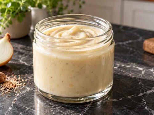 Cremige Sauce Soubise frisch aus dem Topf serviert