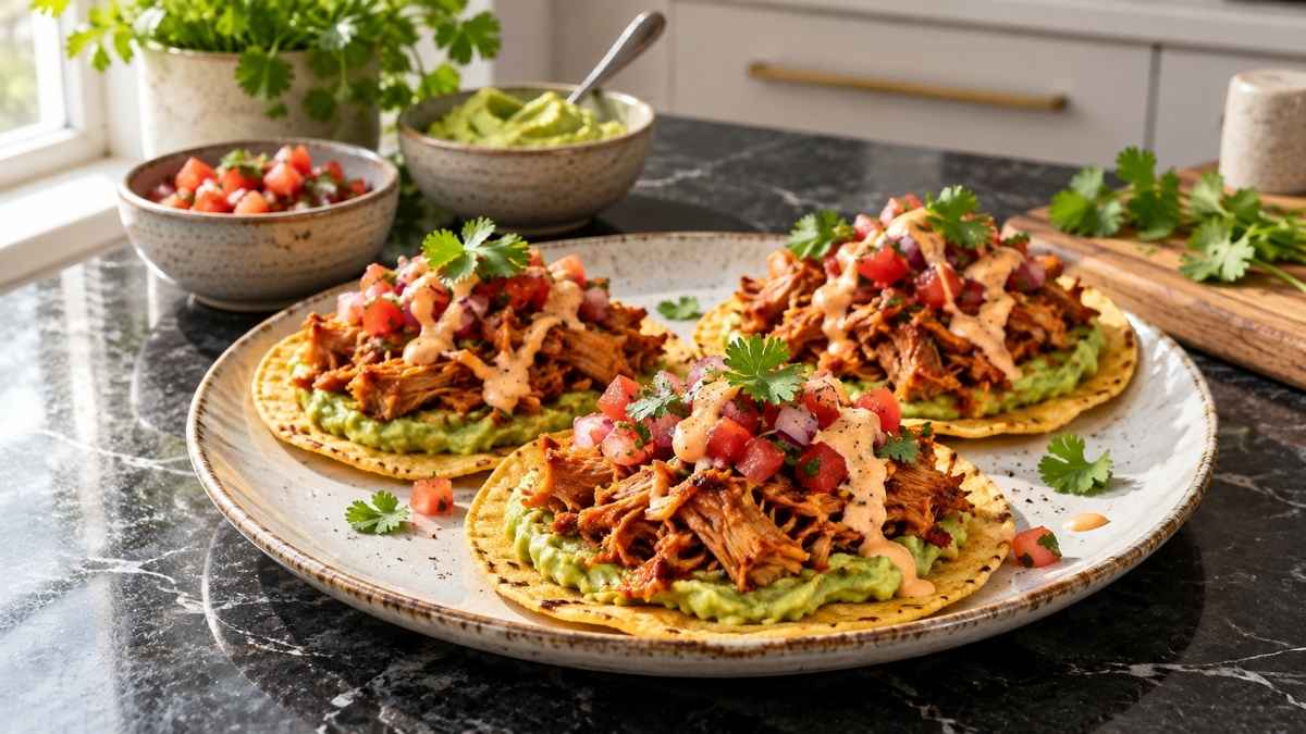 Tostadas mit Jackfrucht und Pico de Gallo